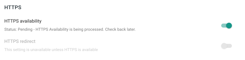 HTTPS availability is being processed.